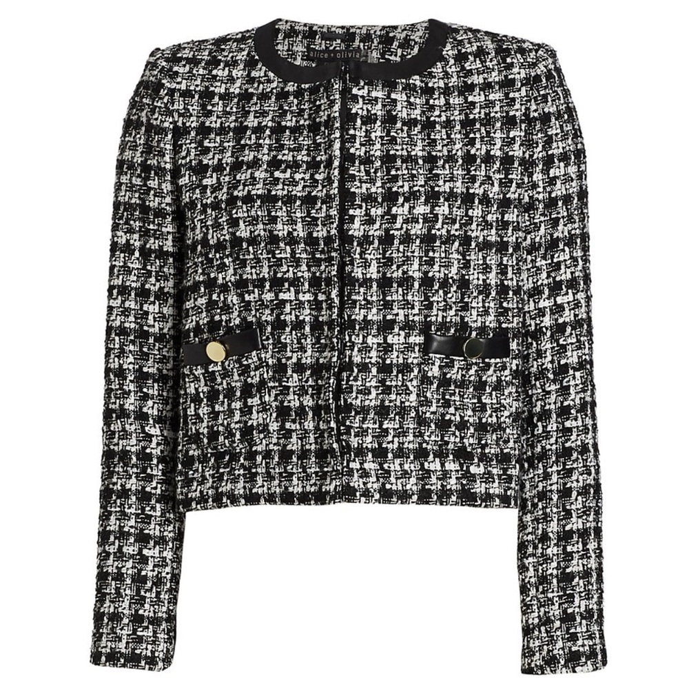 Alice and Olivia Donita tweed and vegan leather jacket